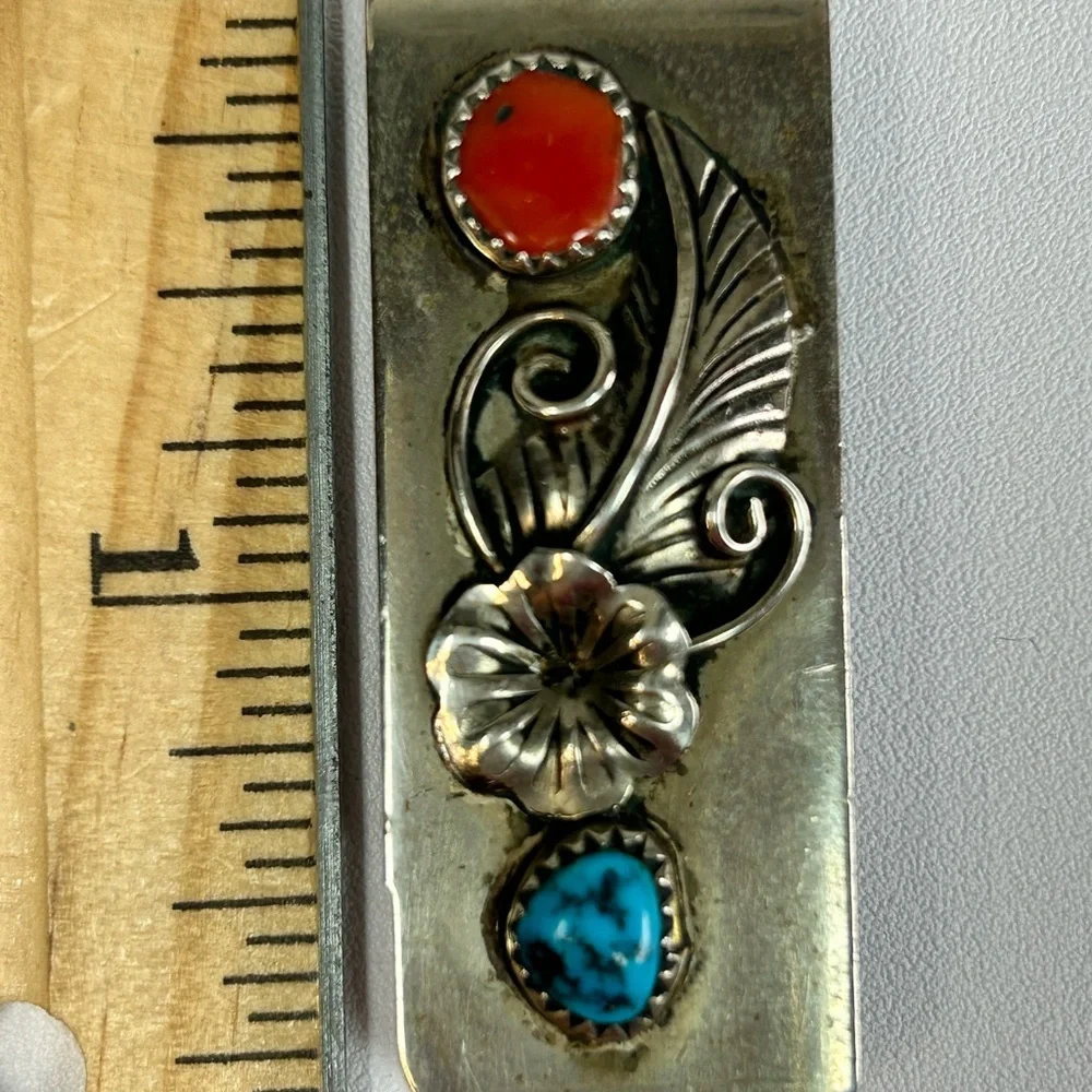 Vintage Native Turquoise Coral Money Clip